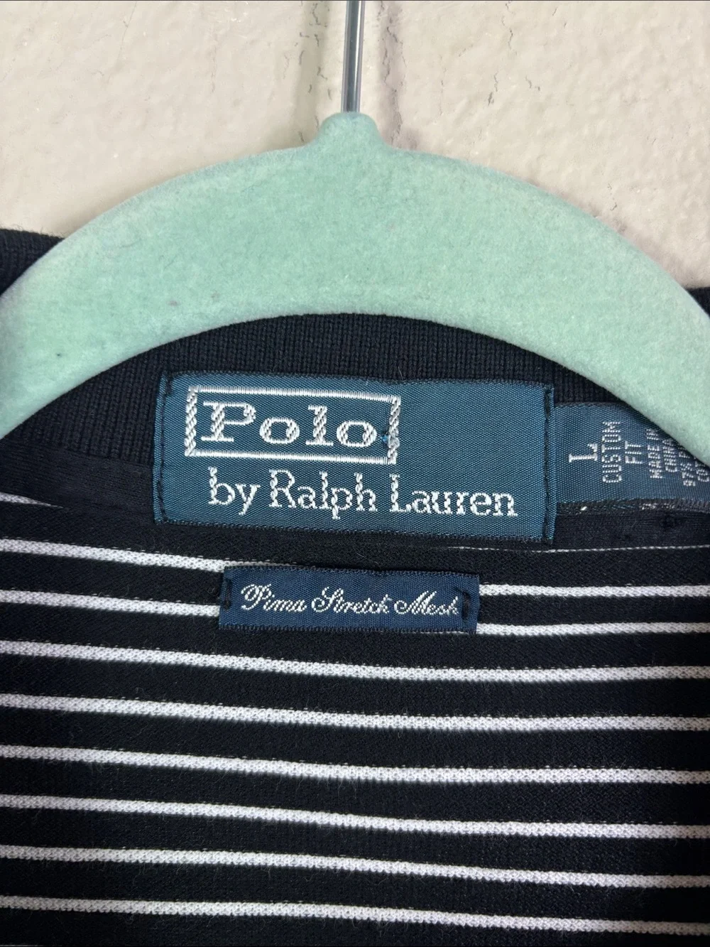 Polo by Ralph Lauren Stretch Mesh Short Sleeve Polo Shirt Black White Stretch L